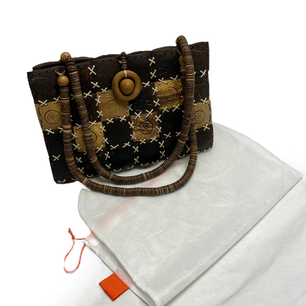 Handmade Coconut Shell Patchwork Handbag Tote Shoulder Beaded Strap - Picture 2 of 10